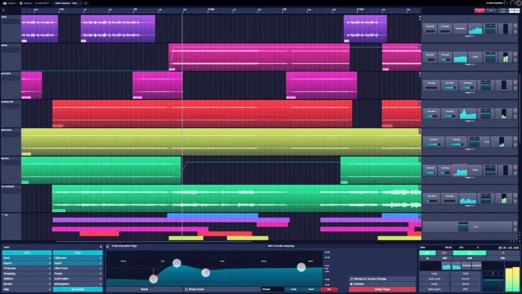 Capture d’écran de l’interface utilisateur de Tracktion T7, un logiciel gratuit de beatmaking.