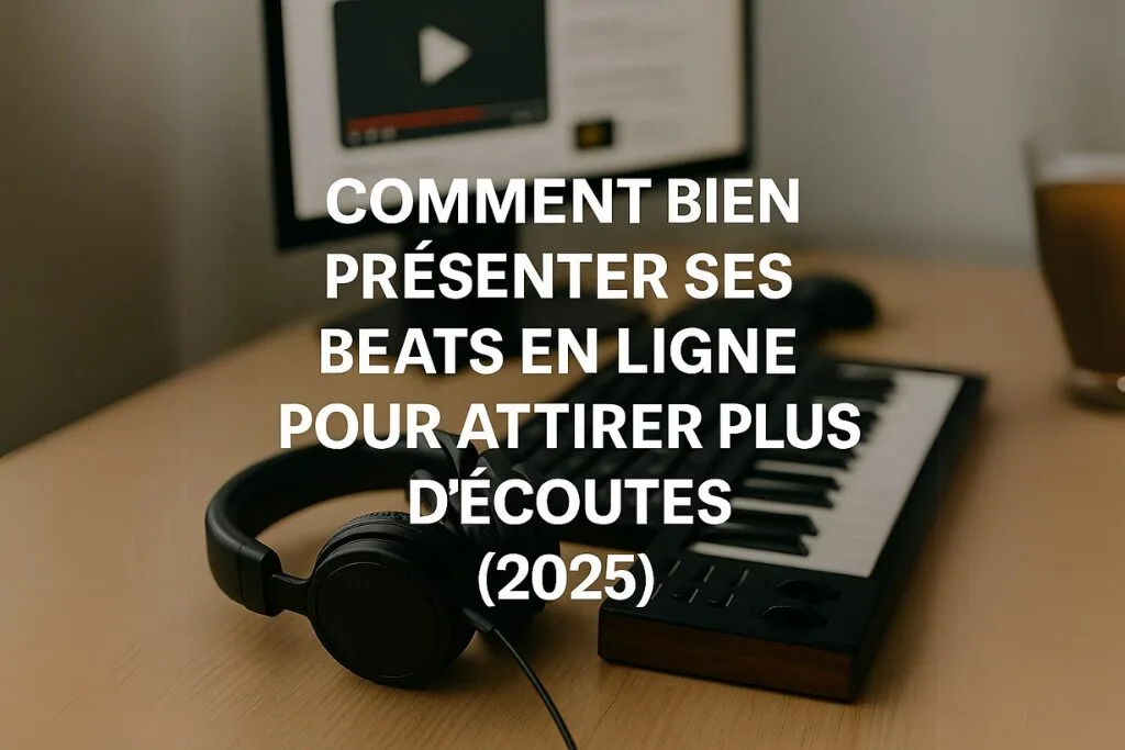 Miniature affichant un casque audio et un clavier MIDI avec le texte “Comment bien présenter ses beats en ligne pour attirer plus d’écoutes (2025)”.