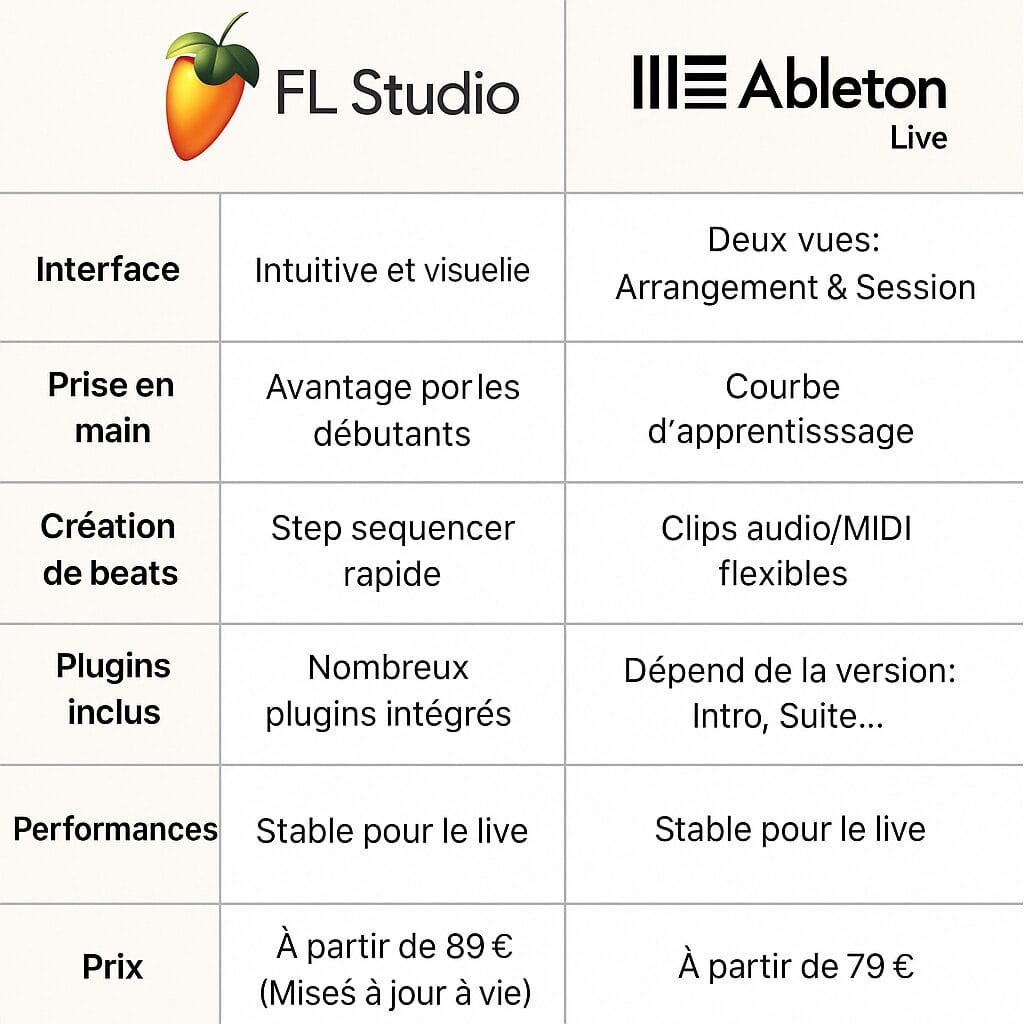 Comparatif visuel entre FL Studio et Ableton Live pour débuter en beatmaking
