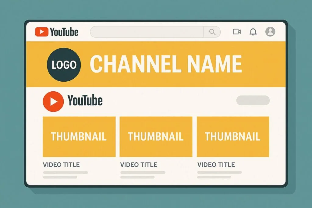 Illustration d’une page YouTube de beatmaker avec bannière, miniatures et logo pour une cohérence visuelle.