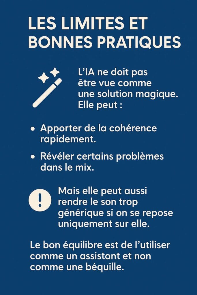 Infographie : limites et bonnes pratiques de l'IA pour le mixage audio en 2025